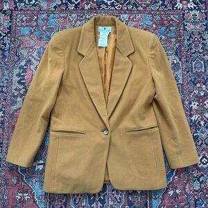 Vtg Saks Fifth Avenue Womens Yellow Blazer Jacket Wool Cashmere size 6